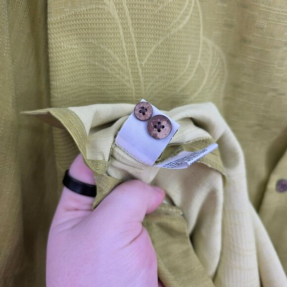 Tommy Bahama Loop Collar Silk Shirt L Yellow Green Tropical Textured Leaf Print - Picture 8 of 10